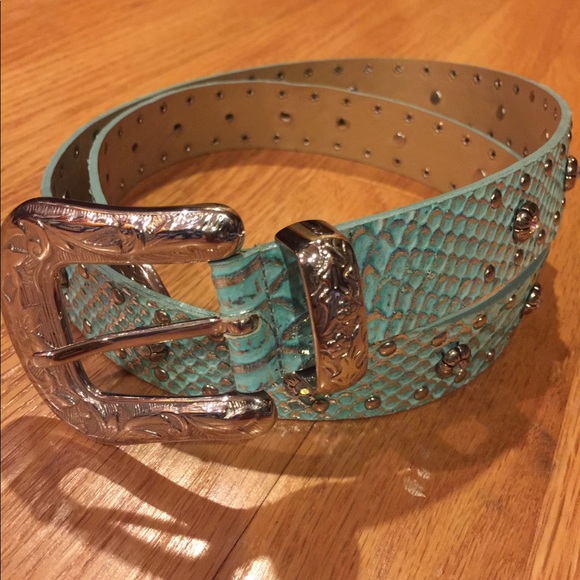 Rhinestones Leather Belt / Made In Italy - Picture 1 of 8